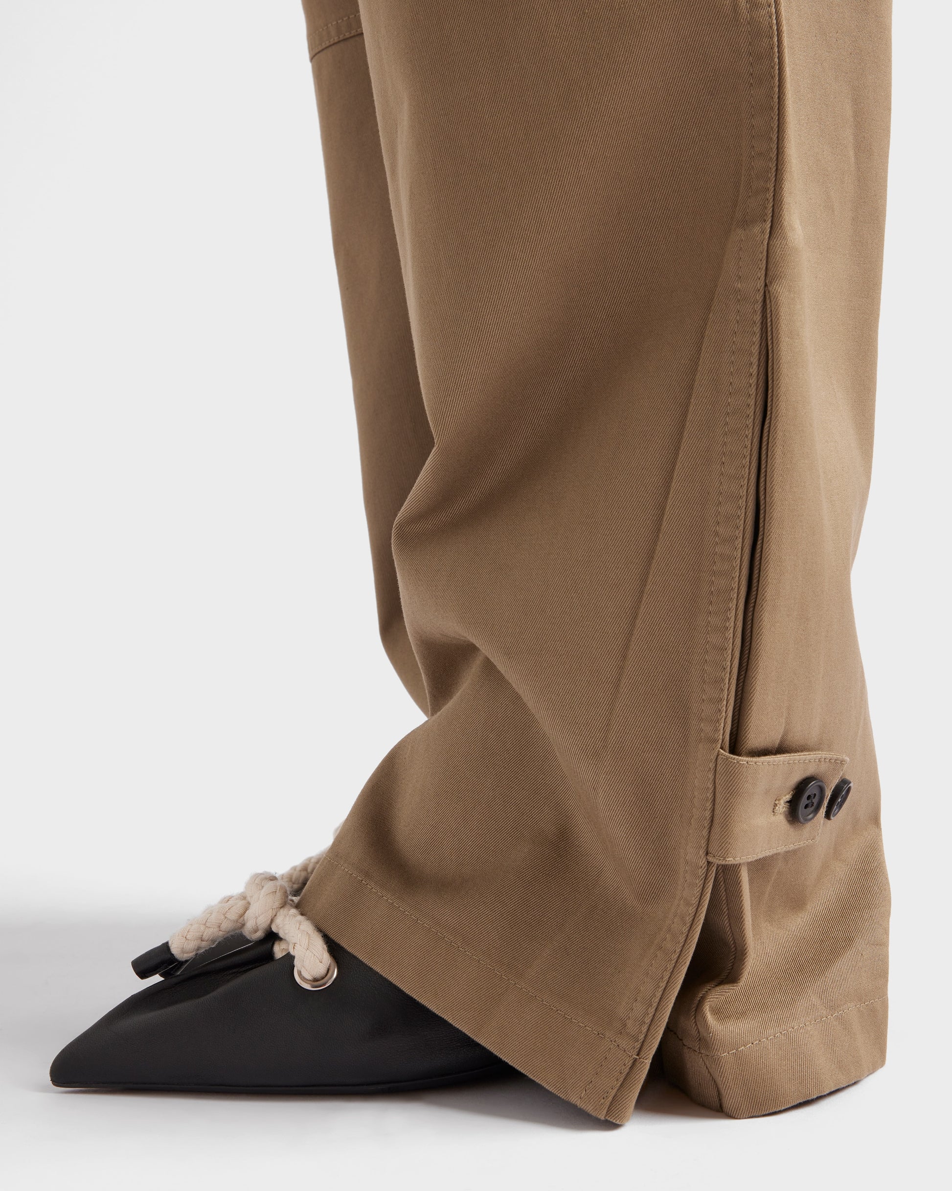 PRADA khaki zipper wide-leg twill trousers