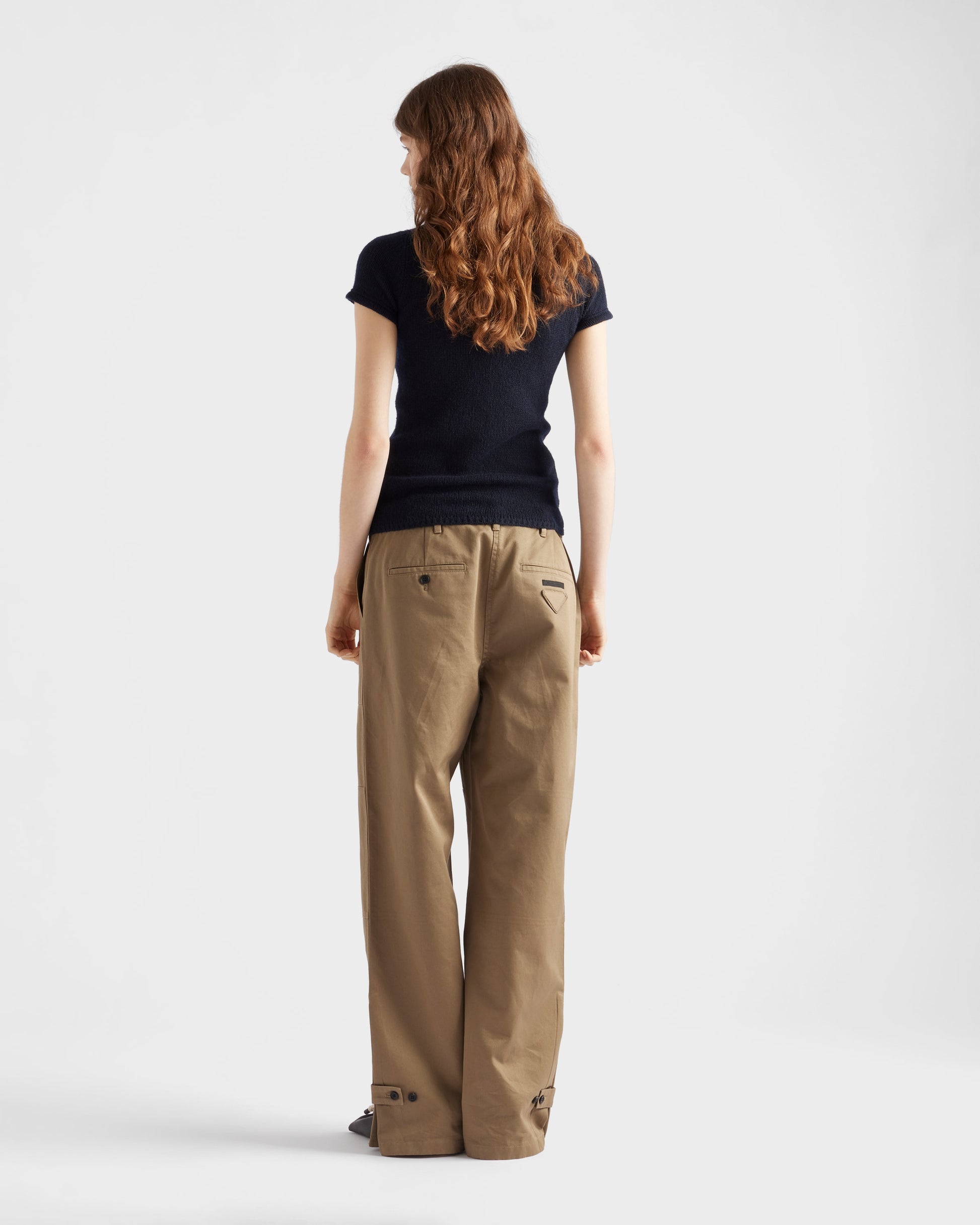 PRADA khaki zipper wide-leg twill trousers