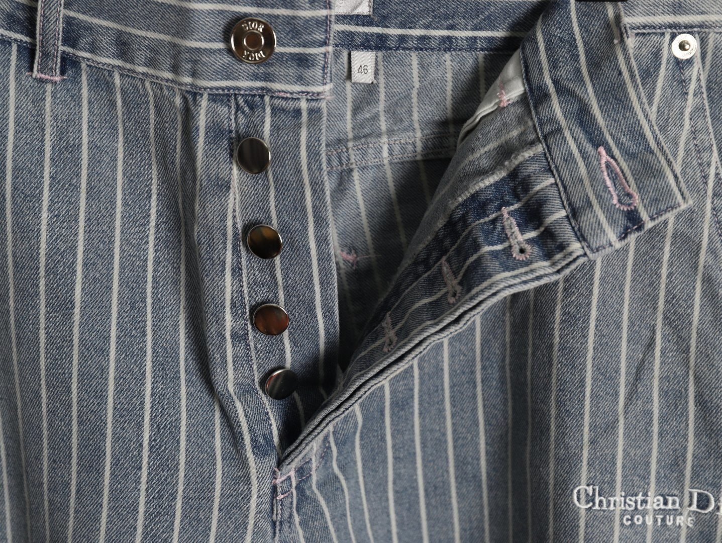 Dior Embroidered Letter Striped Washed Denim Shorts