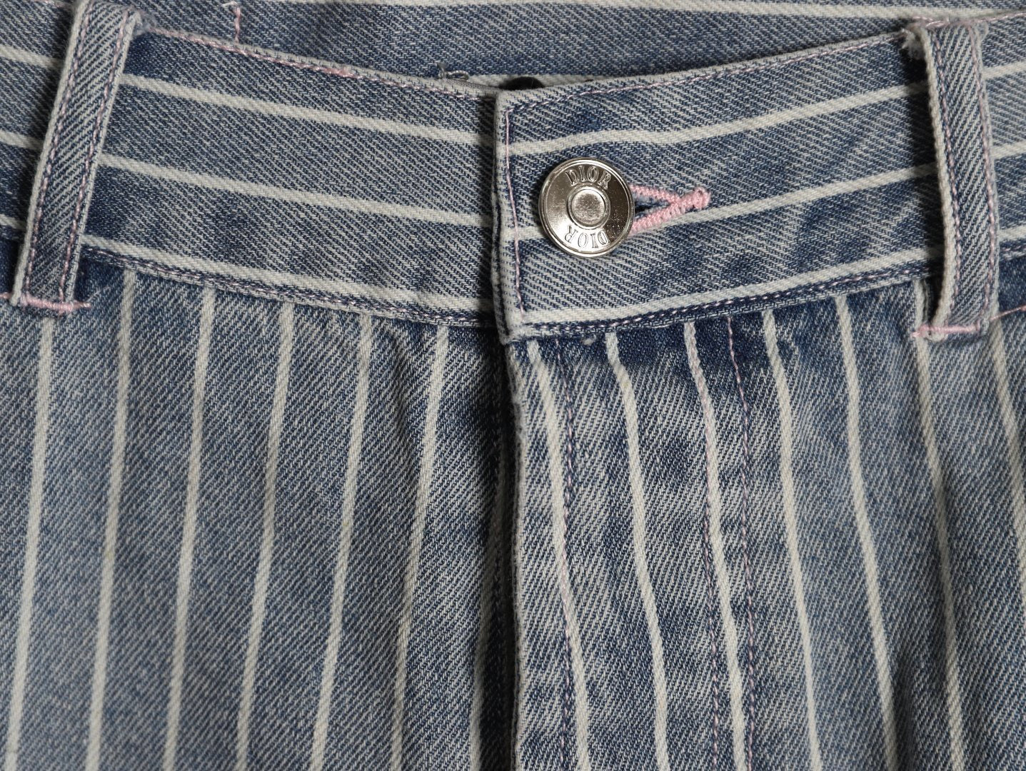 Dior Embroidered Letter Striped Washed Denim Shorts