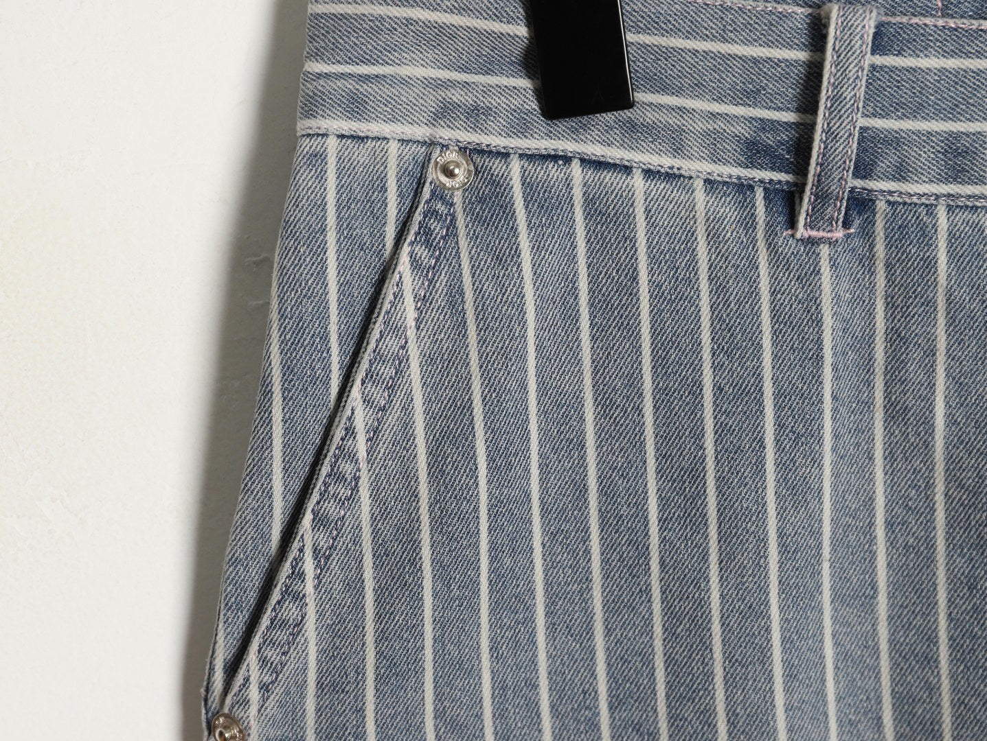 Dior Embroidered Letter Striped Washed Denim Shorts