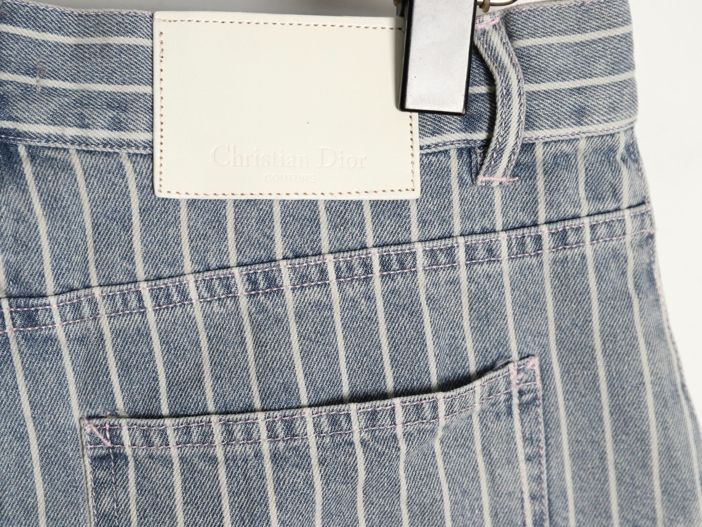 Dior Embroidered Letter Striped Washed Denim Shorts