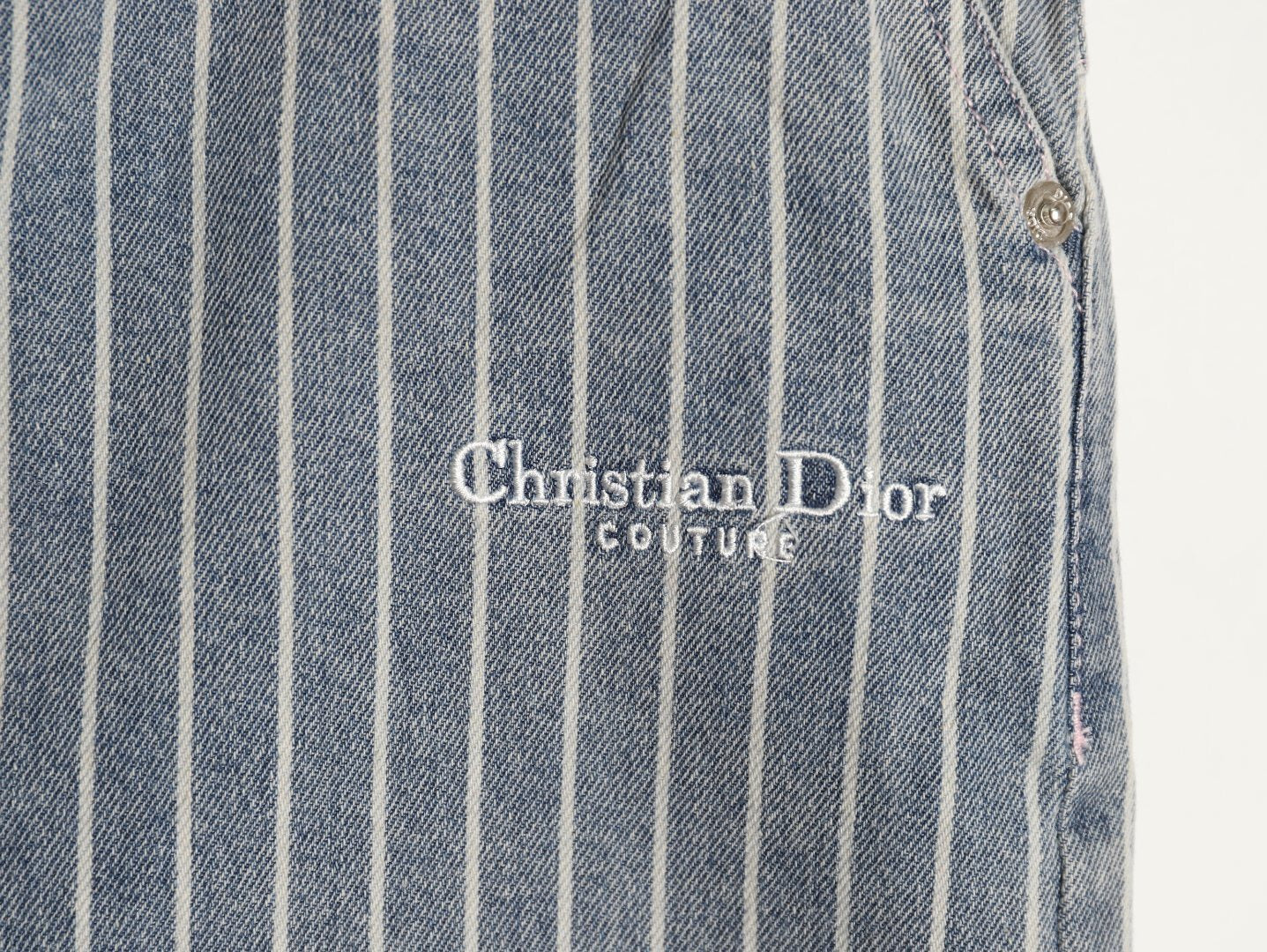 Dior Embroidered Letter Striped Washed Denim Shorts