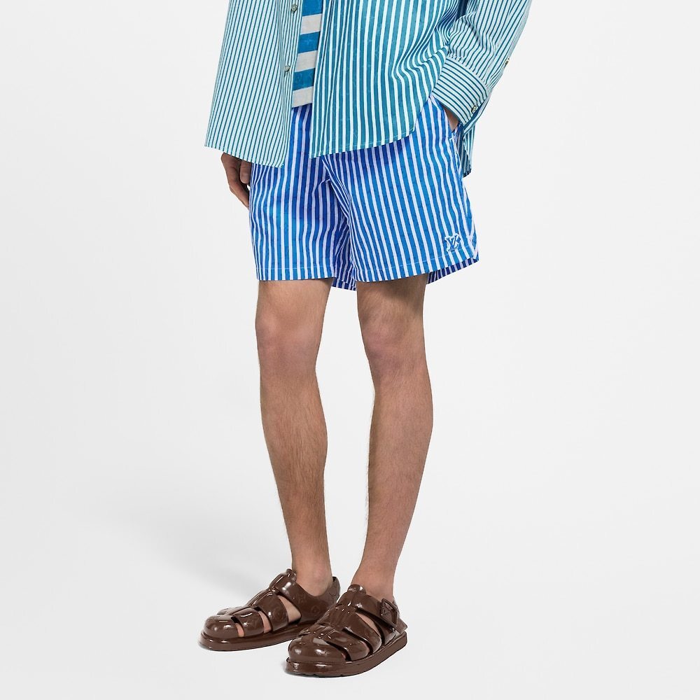 LOUIS VUITTON LV Blue Vertical Striped Print Beach Shorts