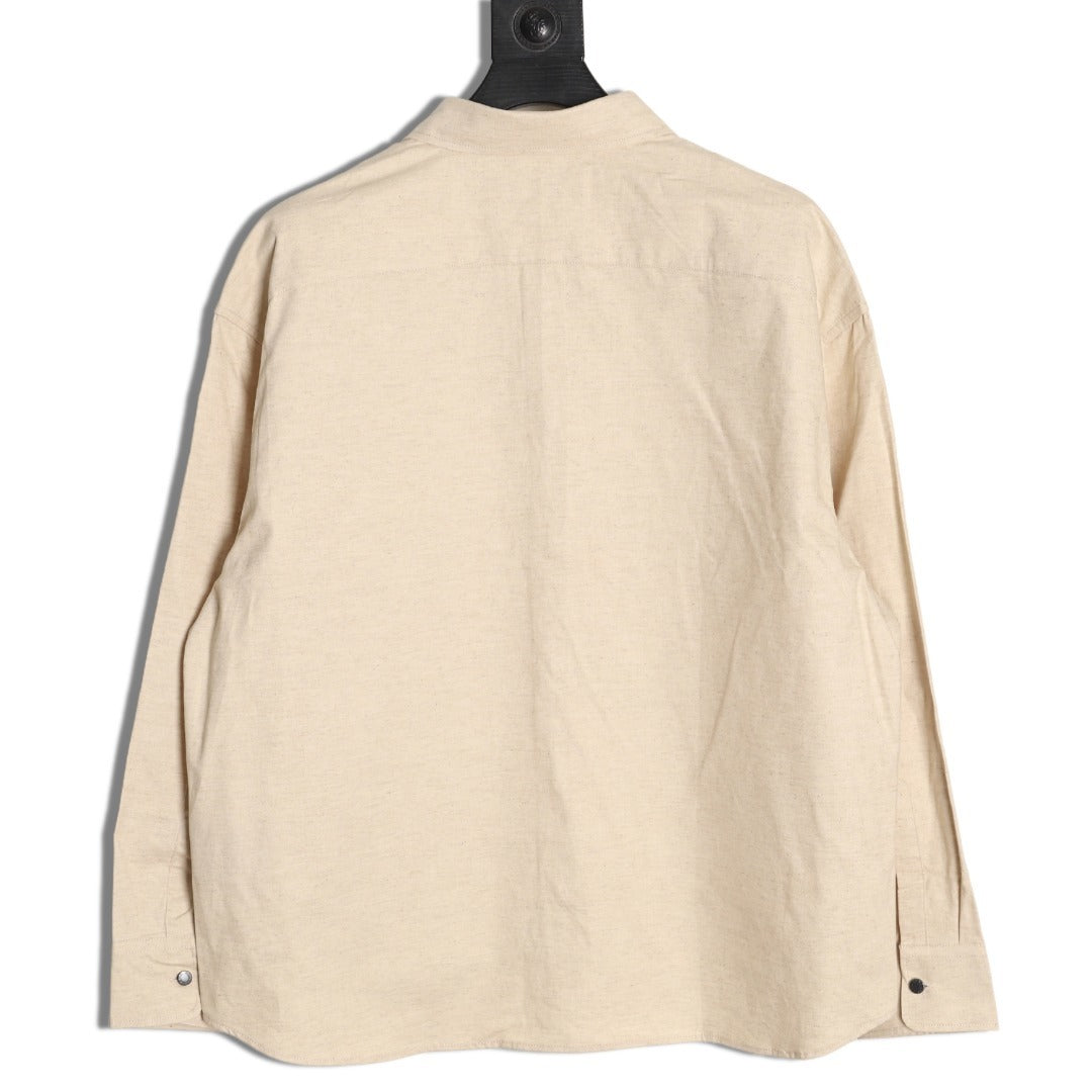 PRADA solid color single-breasted linen long-sleeved shirt