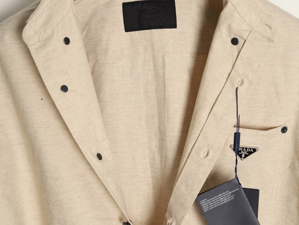 PRADA solid color single-breasted linen long-sleeved shirt