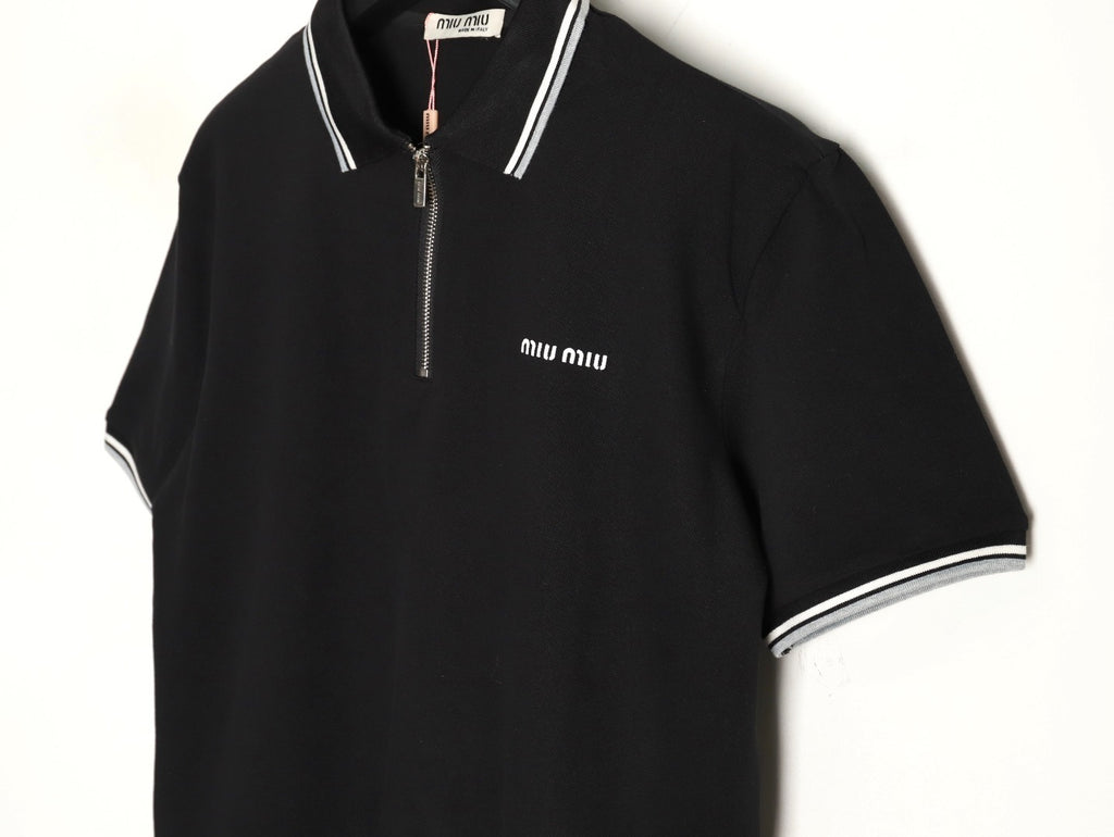 MiuMiu Half-zip Logo Embroidered Polo Shirt