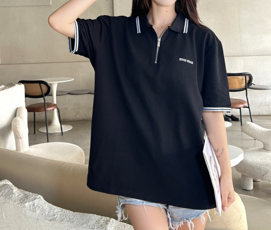 MiuMiu Half-zip Logo Embroidered Polo Shirt