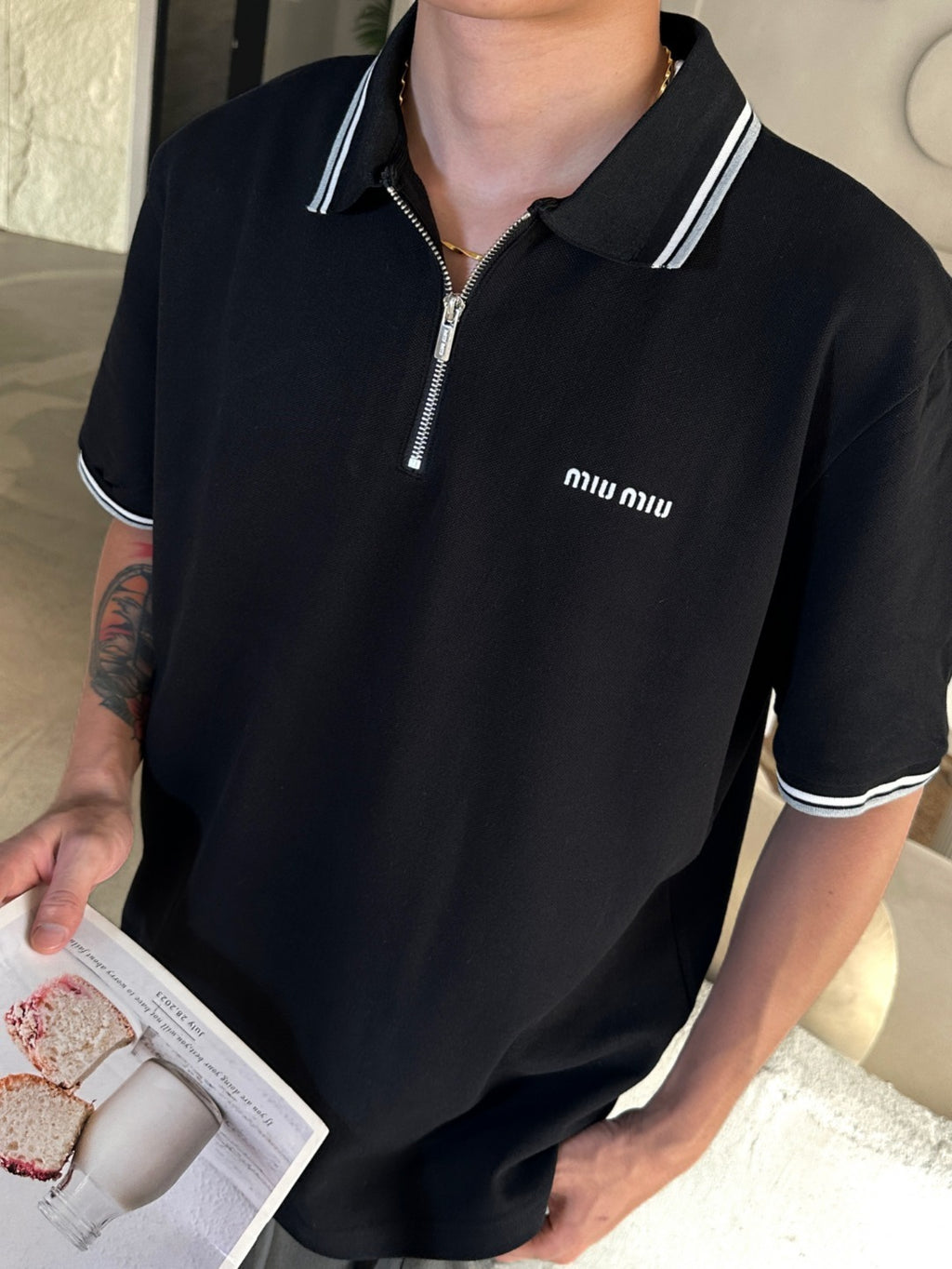 MiuMiu Half-zip Logo Embroidered Polo Shirt