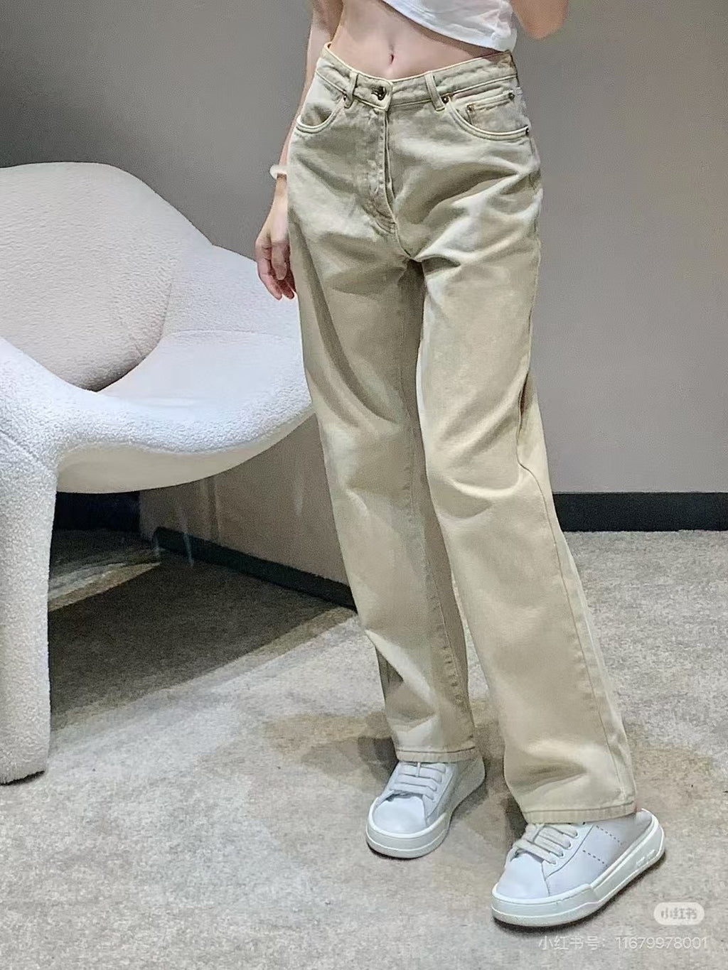 Miu Miu Solid Color Straight Leg Pants with Back Pocket Logo