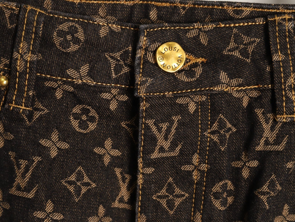 Louis Vuitton (LV) all-over print brown jeans