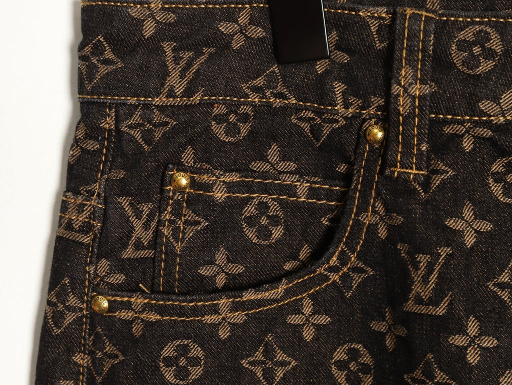 Louis Vuitton (LV) all-over print brown jeans