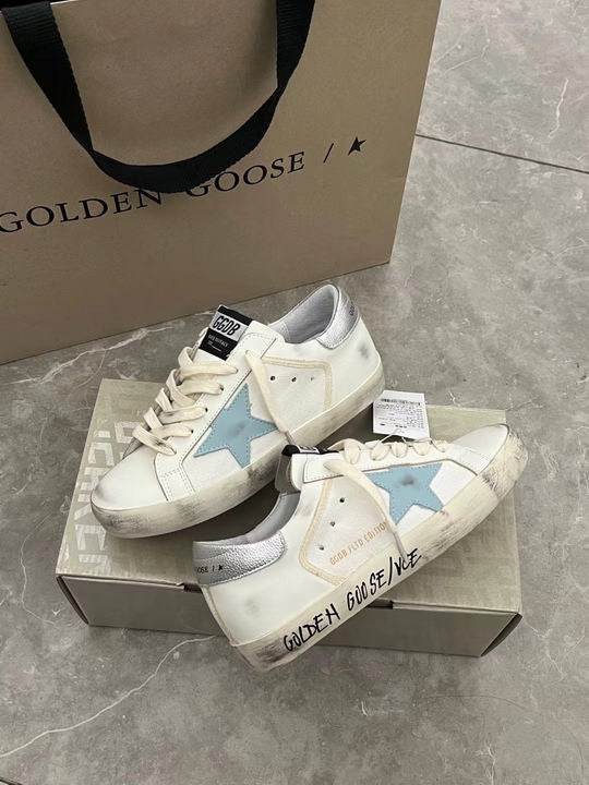 Golden Goose  Super-Star LTD with light blue star and silver leather heel tab