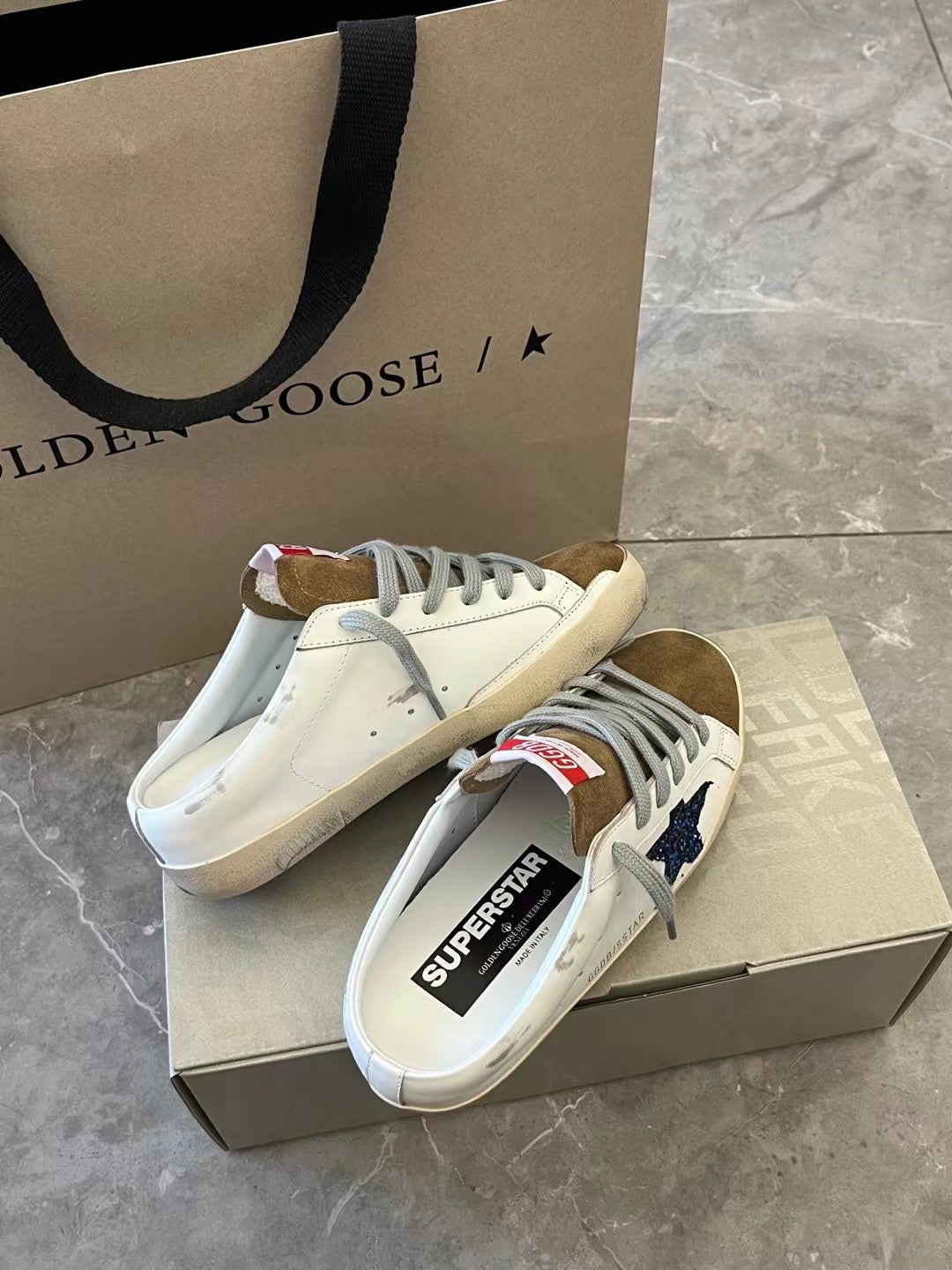 Golden Goose Wmns Ballstar Sabot 'White blue glitter'