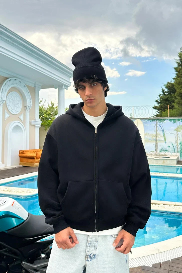 Premium Heavy Full Zip Hoodie - In Black